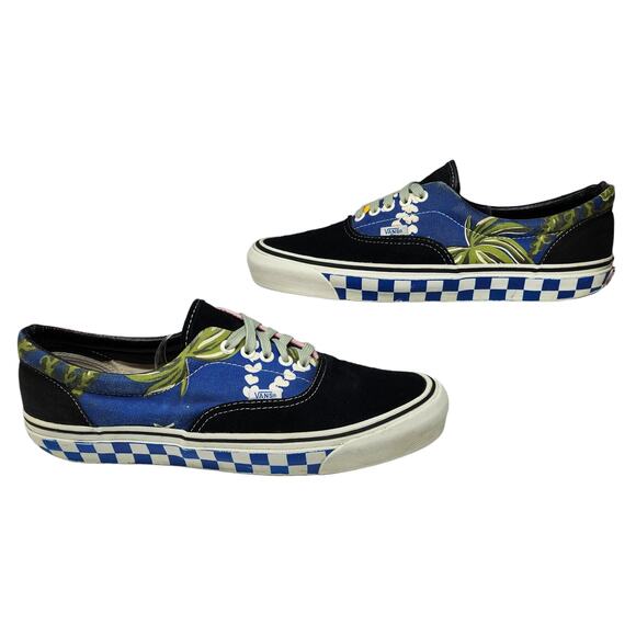 Vans Shoes Mens 11.5 Tropical Checkered Low Tops Blue Pink Hawaiian Floral Suede - Picture 1 of 12